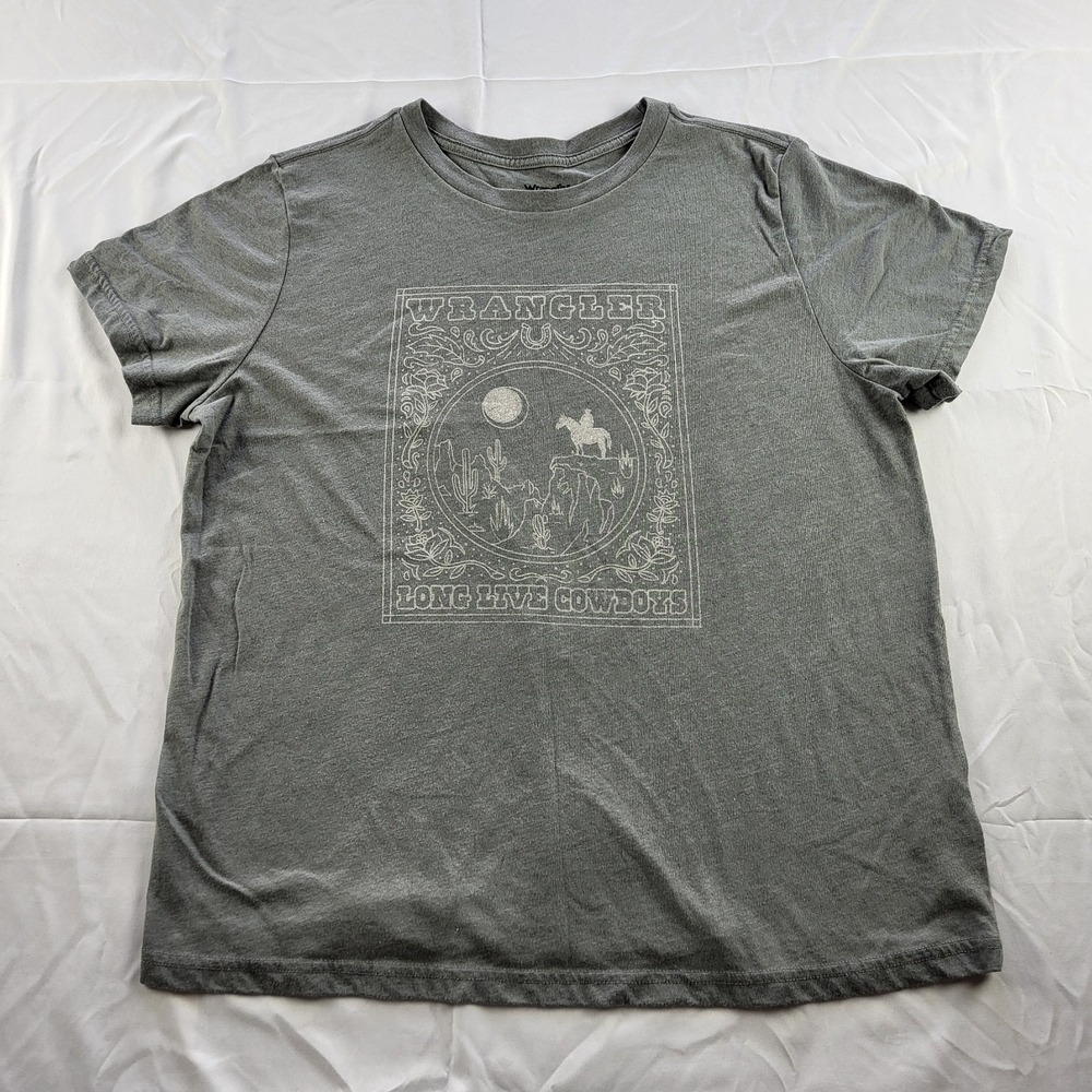 Wrangler Womens Tee "Long Live Cowboys" Gray Short Sleeve Size XL